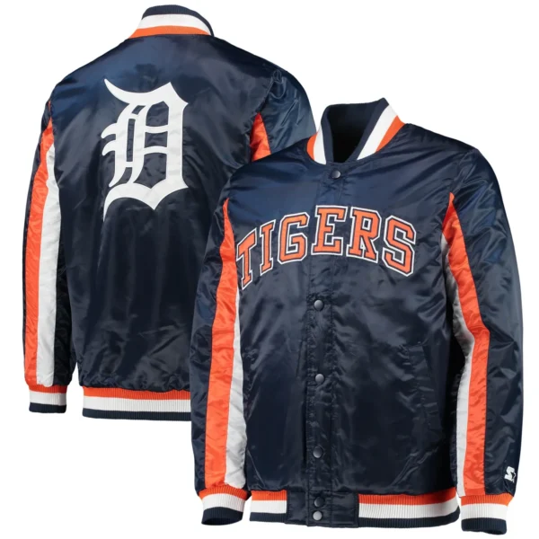 Detroit Tigers The Ace Full-Snap Satin Navy Varsity Ja