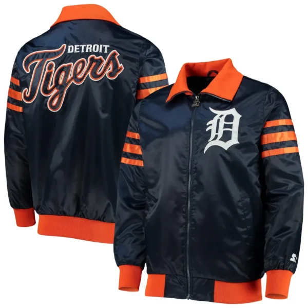 Detroit Tigers The Captain II Full-Zip Satin Navy Varsity Jack