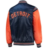 Detroit Tigers The Enforcer Full-Snap Satin Navy & Orange Varsity Jacke