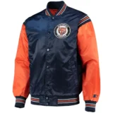 Detroit Tigers The Enforcer Full-Snap Satin Navy & Orange Varsity Jacket