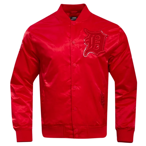 Detroit Tigers Triple Red Full-Snap Satin Varsity Jacket