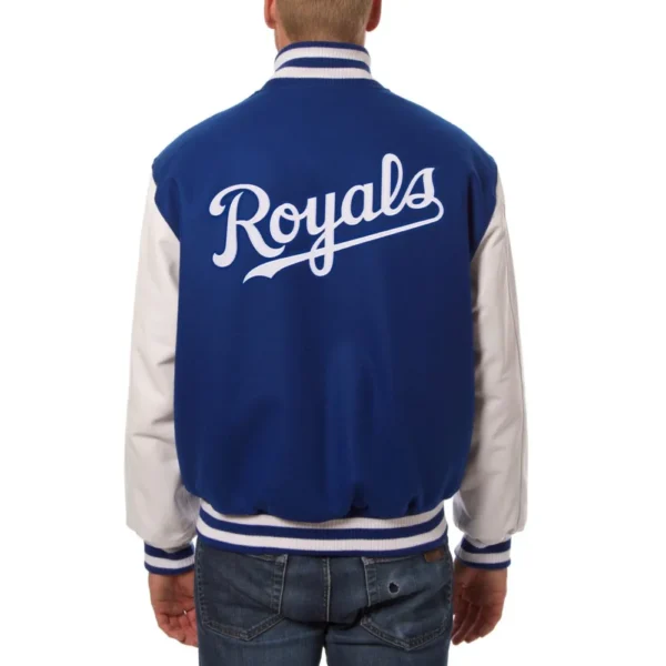 Detroit Tigers Two-Tone Wool & Leather Varsity Jacket in Blue/White