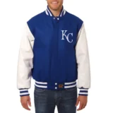 Detroit Tigers Two-Tone Wool & Leather Varsity Jacket in Blue&White