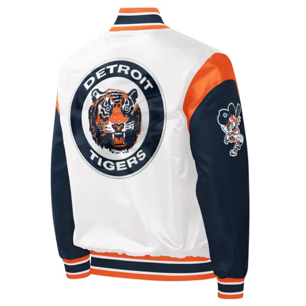 Detroit Tigers White & Navy Warm Up Pitch Full-Snap Satin Varsity Jacke