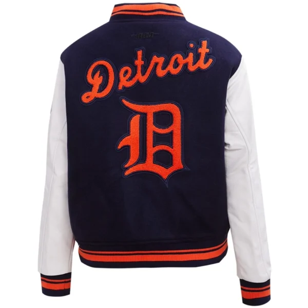 Detroit Tigers Women’s Retro Classic Wool & Leather Varsity Jacket Navy & White