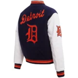 Detroit Tigers Women’s Retro Classic Wool & Leather Varsity Jacket Navy & W