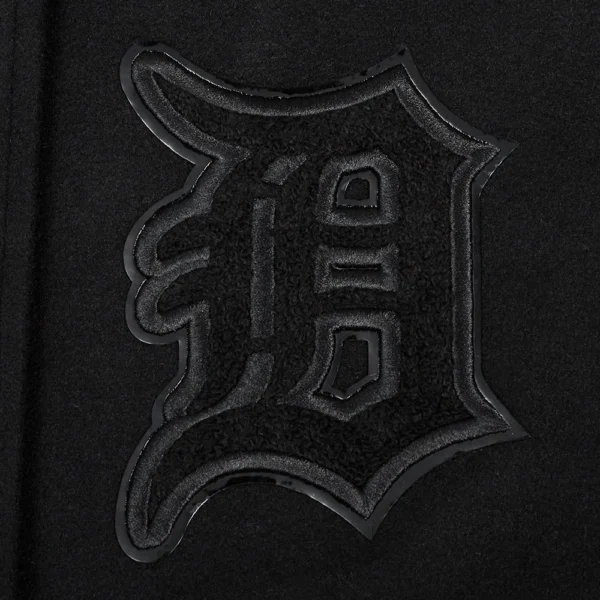 Detroit Tigers Women's Triple Black Rib-Knitted Wool & Leather Varsity Ja