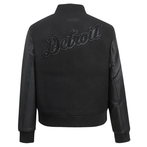 Detroit Tigers Women's Triple Black Rib-Knitted Wool & Leather Varsity Jac