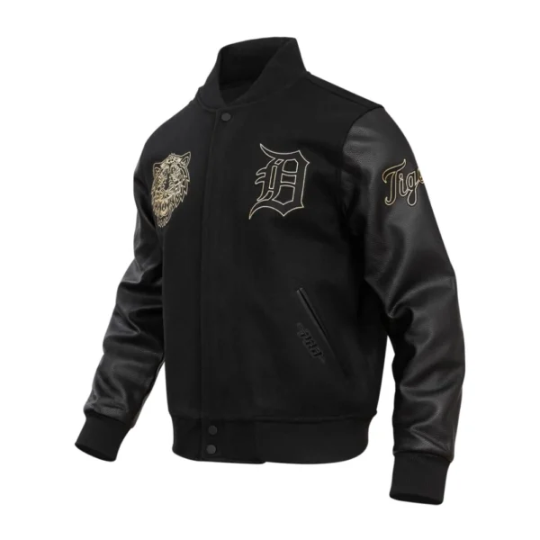 Detroit Tigers Wool & Leather Black & Gold Varsity Black Jacke