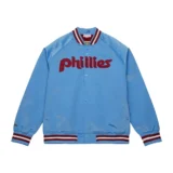 Philadelphia Phillies Full-Snap Blue Satin Varsity Jacket