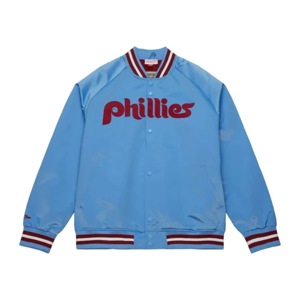 Philadelphia Phillies Full-Snap Blue Satin Varsity Jacket