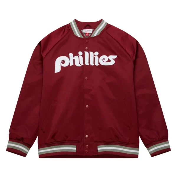 Philadelphia Phillies Rib Knitted Maroon Varsity Jacket Satin