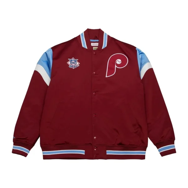 Philadelphia Phillies Team Cooperstown Rib Knitted Satin Varsity Jacket Red