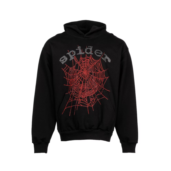 Sp5der OG Rhinestone Black Logo Hoodie