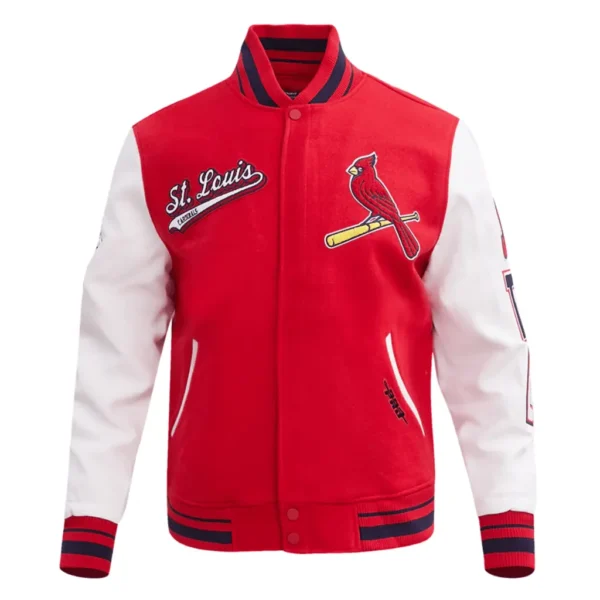 St. Louis Cardinals Script Tail Wool & Leather Red & White Varsity Jacke