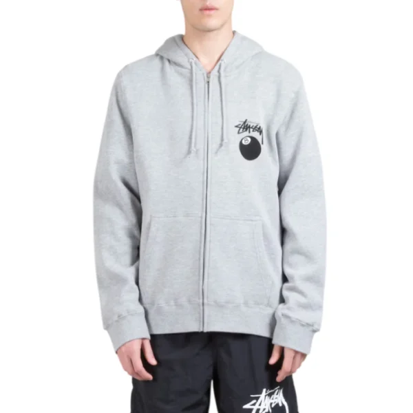 Stussy 8 Ball Full Zip Hoodie Gray