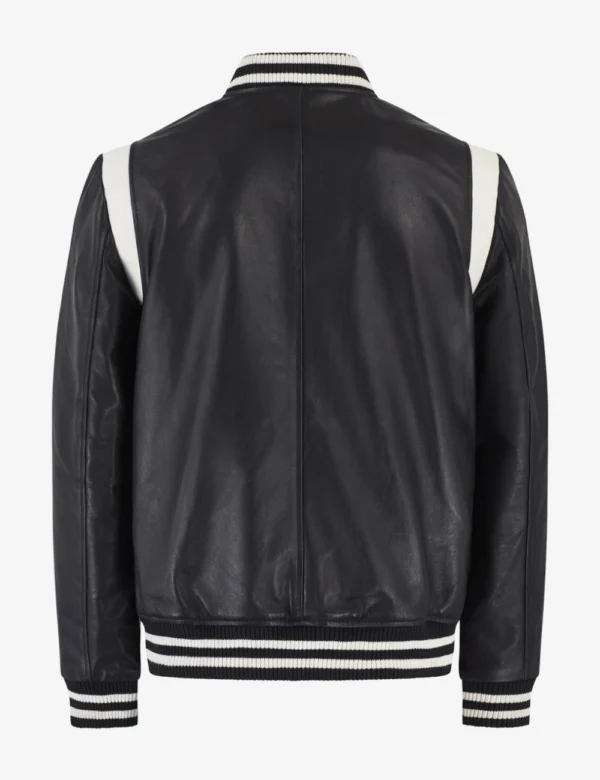 Vaxton White Striped Hybrid And Black Full Real Leather Varsity Jac