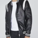 Vaxton White Striped Hybrid And Black Full Real Leather Varsity Jack