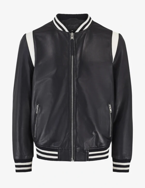 Vaxton White Striped Hybrid And Black Full Real Leather Varsity Jacket