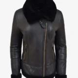Eclipse Black Edge Sheepskin Aviator Women’s Leather Jacket