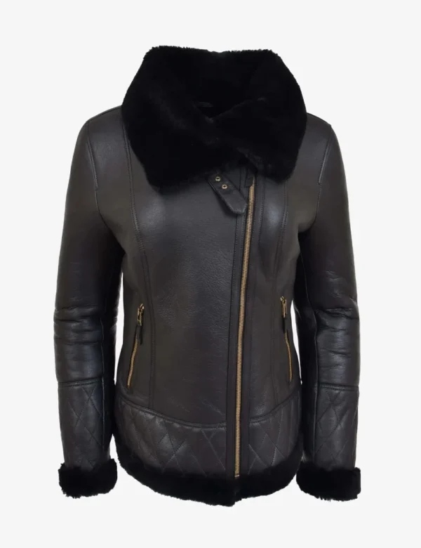 Eclipse Black Edge Sheepskin Aviator Women’s Leather Jacket
