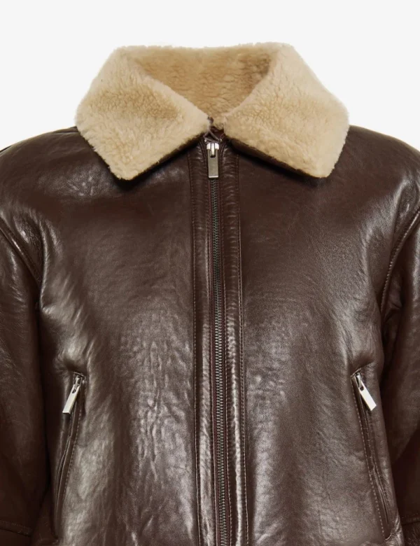 Premium Luxe Bronze Leather Bomber Jacket for W
