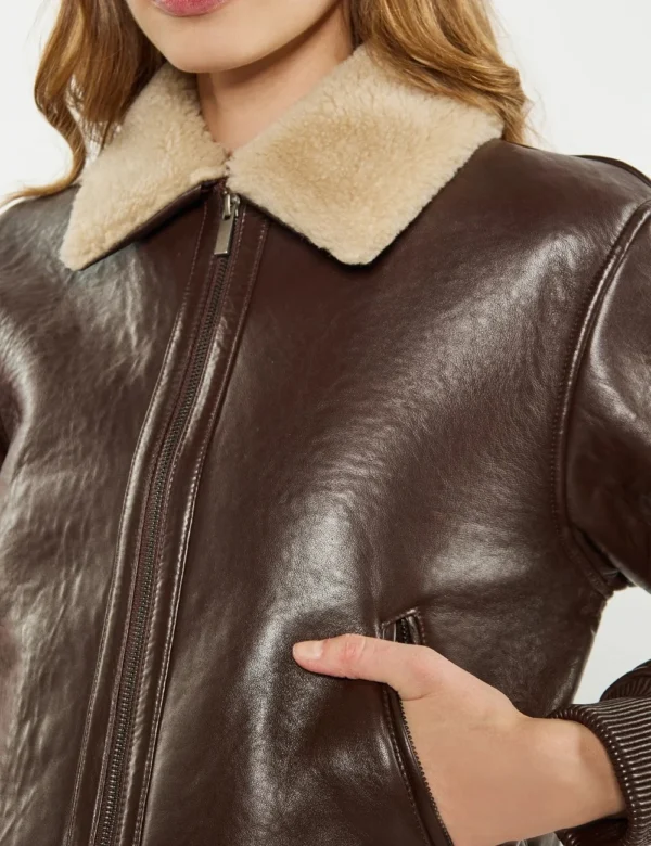 Premium Luxe Bronze Leather Bomber Jacket for Wo