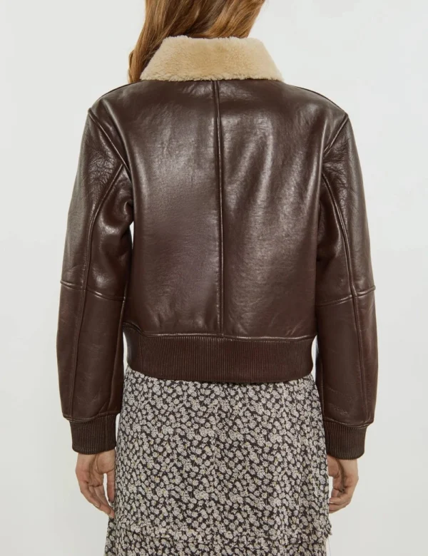 Premium Luxe Bronze Leather Bomber Jacket for Wom