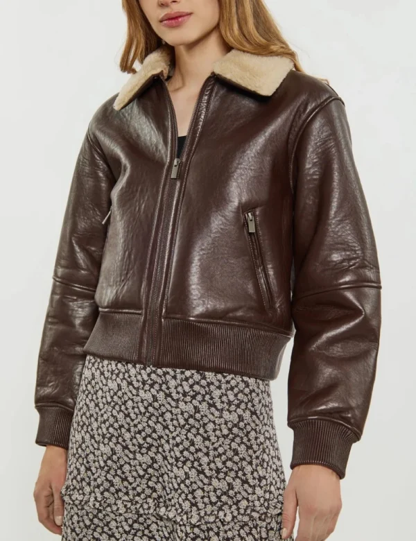 Premium Luxe Bronze Leather Bomber Jacket for Wome