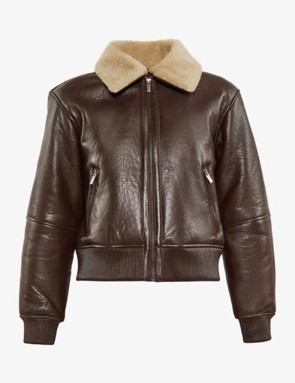 Premium Luxe Bronze Leather Bomber Jacket for Women